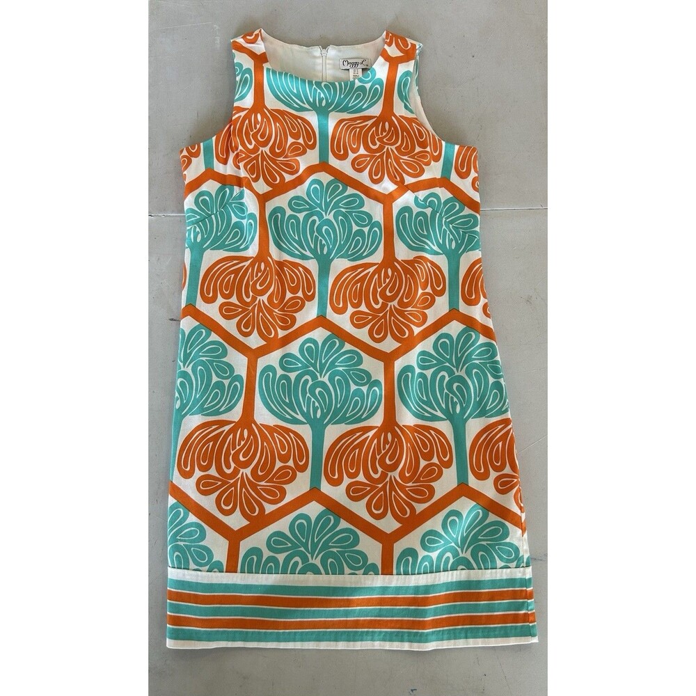 Maggy L London Dress Womens 10 Retro Mod Geometric Honeycomb Teal Orange Shift